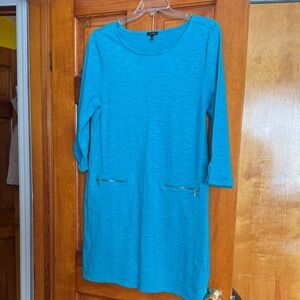 Talbots Teal Long Sleeve Dress with Zipper Details